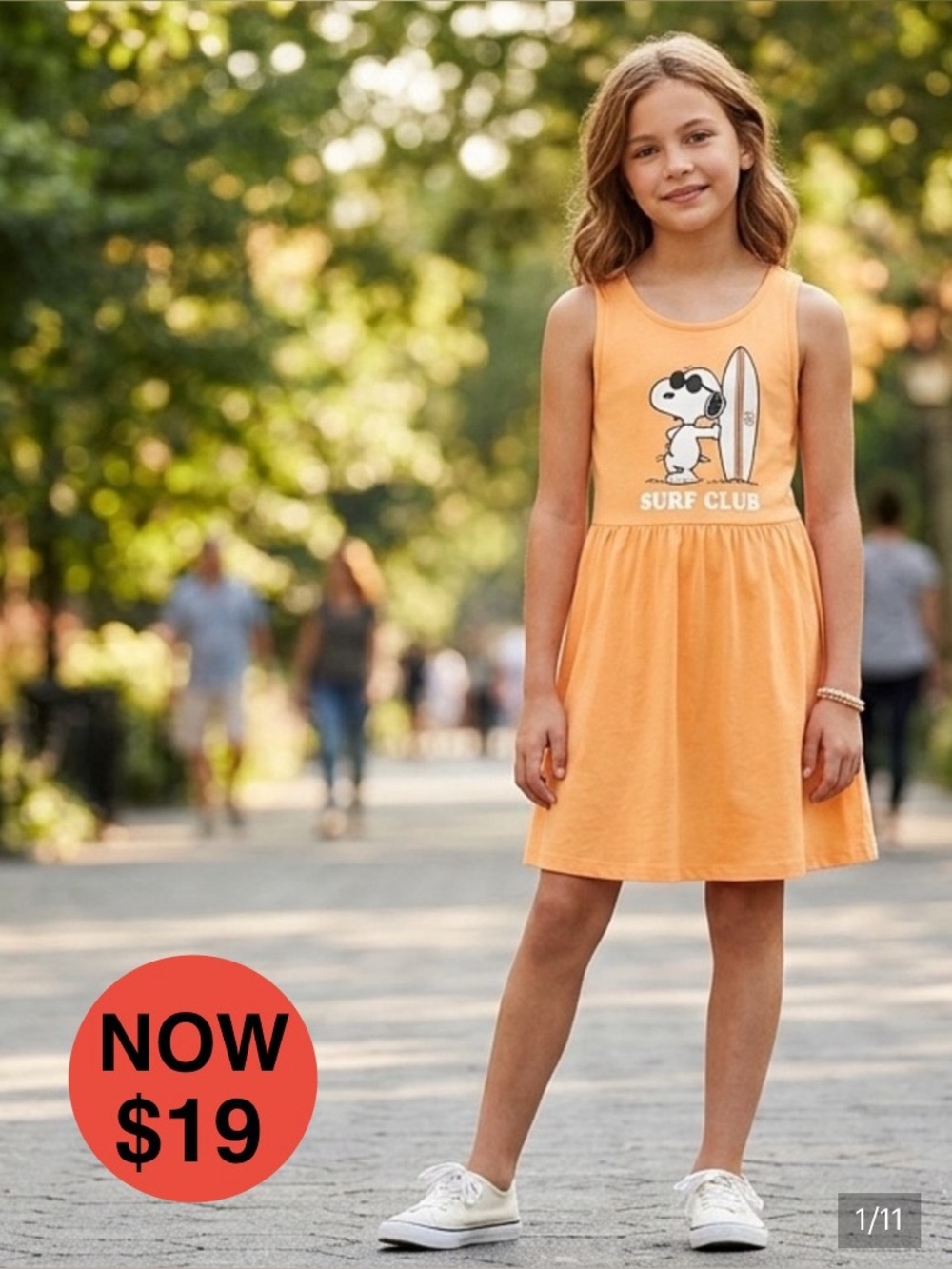 H&M Girls Peanuts Snoopy "Look Out!" Orange Skater Dress Size 10-12Y EUC